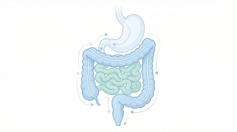 Medical illustration of the human digestive system showing gut health